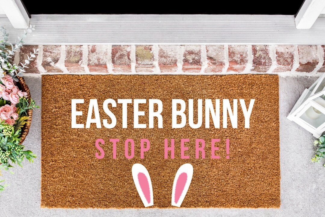 Easter Bunny Stop Here, Easter Doormat, Welcome Mat, Easter Decor, Porch Decor, Bunny Design | Etsy (US)