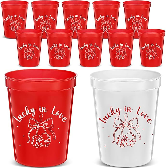 Qinyoung 12 Pcs 16 oz Lucky in Love Party Plastic Cups Las Vegas Team Bride Bachelorette Cups Reu... | Amazon (US)