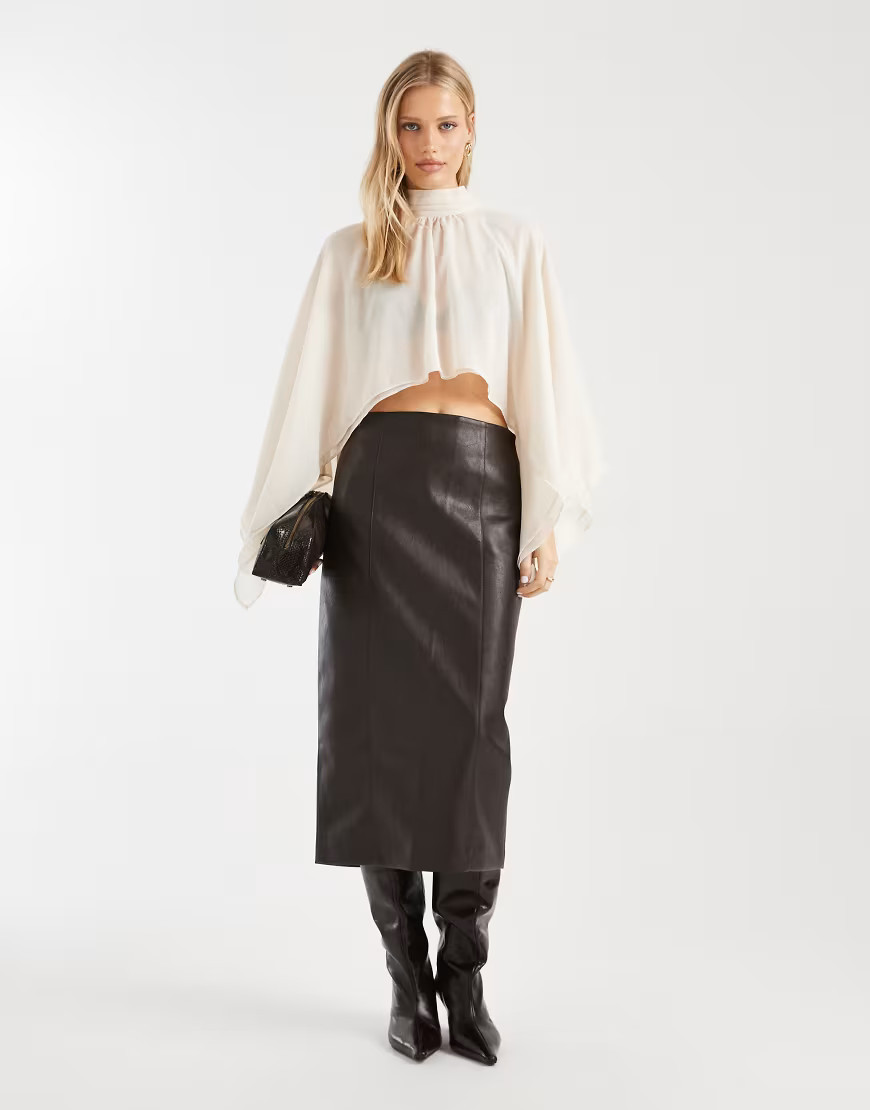 ASOS DESIGN chiffon double layer cape top in ecru-White | ASOS (Global)