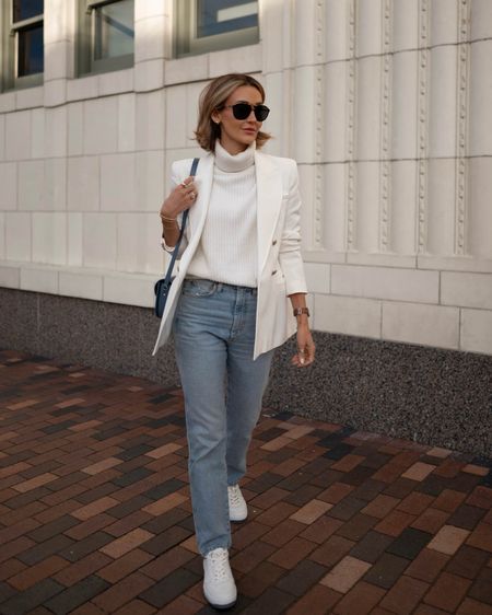 How to wear White sneakers 
Whote Blazer is an old Zara, linking similar styles. Sleeveless turtleneck is perfect for transitioning weather 
One of my favorite classic jeans 90’s pinch waist tts/25 

#LTKitbag #LTKstyletip #LTKshoecrush