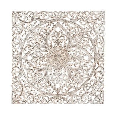 Traditional Carved Floral Medallion Pine Wood Wall Panel - Olivia & May | Target