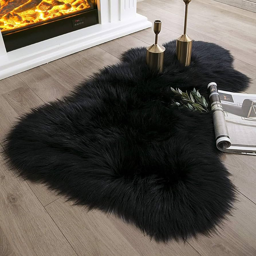Ashler Faux Fur Rug, Fluffy Shaggy Area Rug Ultra Soft 2 x 3 Feet Sheepskin Fur Rug, Black Fuzzy ... | Amazon (US)