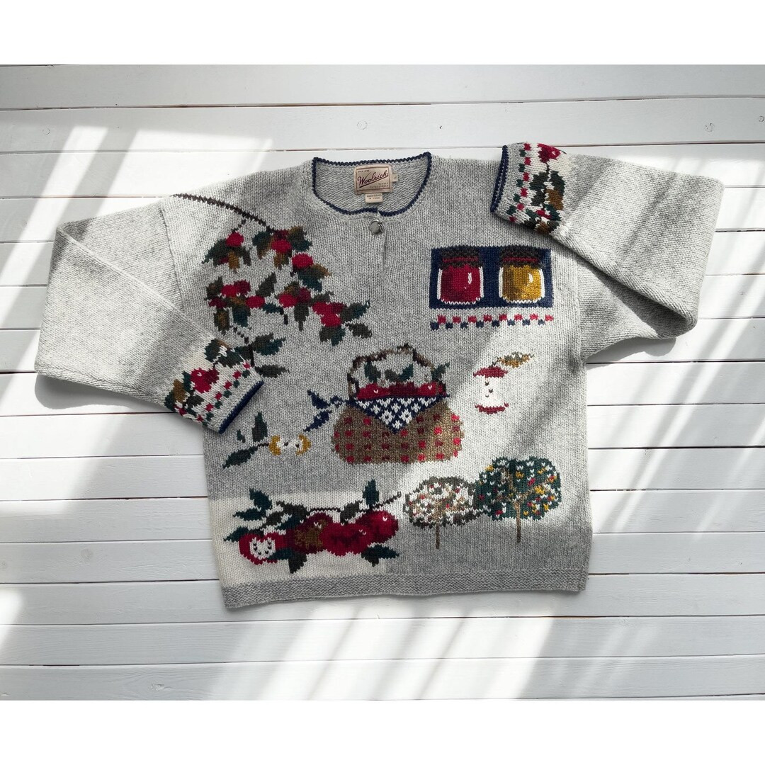 Vtg Woolrich Apple Picking Hand Knit Gray Wool Sweater - Etsy | Etsy (US)
