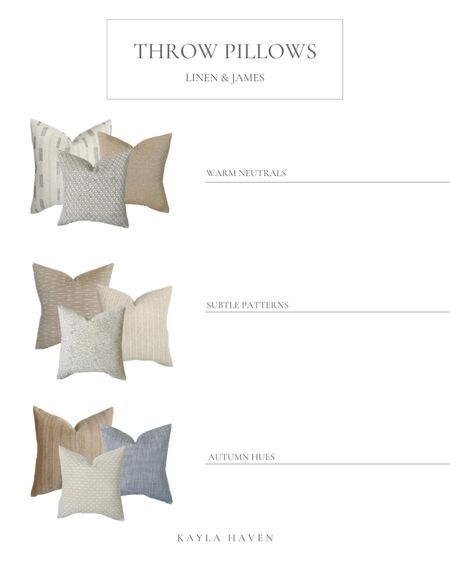 My favorite throw pillows and pillow covers from Linen & James! Perfect for fall and winter! Neutral throw pillows. 

#pillows #throwpillows #pillowcovers #linenandjames #customcovers

#LTKstyletip #LTKSeasonal #LTKhome