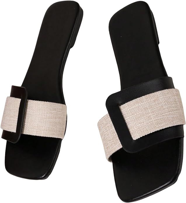 GORGLITTER Cross Strap Flat Sandals Two Tone Criss Cross Band Slides Sandal | Amazon (US)