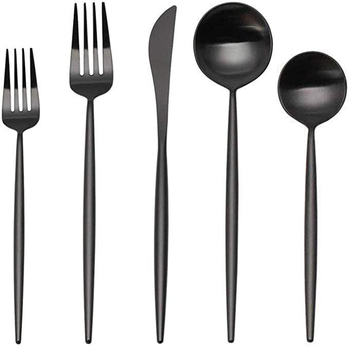 Matte Silverware Set, SHARECOOK 20-Piece Stainless Steel Satin Finish Flatware Set Service for 4,... | Amazon (US)