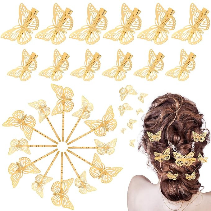 24 Pieces Butterfly Hair Clips Metal Butterfly Hair Clamps Metallic Hollow Butterfly Hairpins Cli... | Amazon (US)