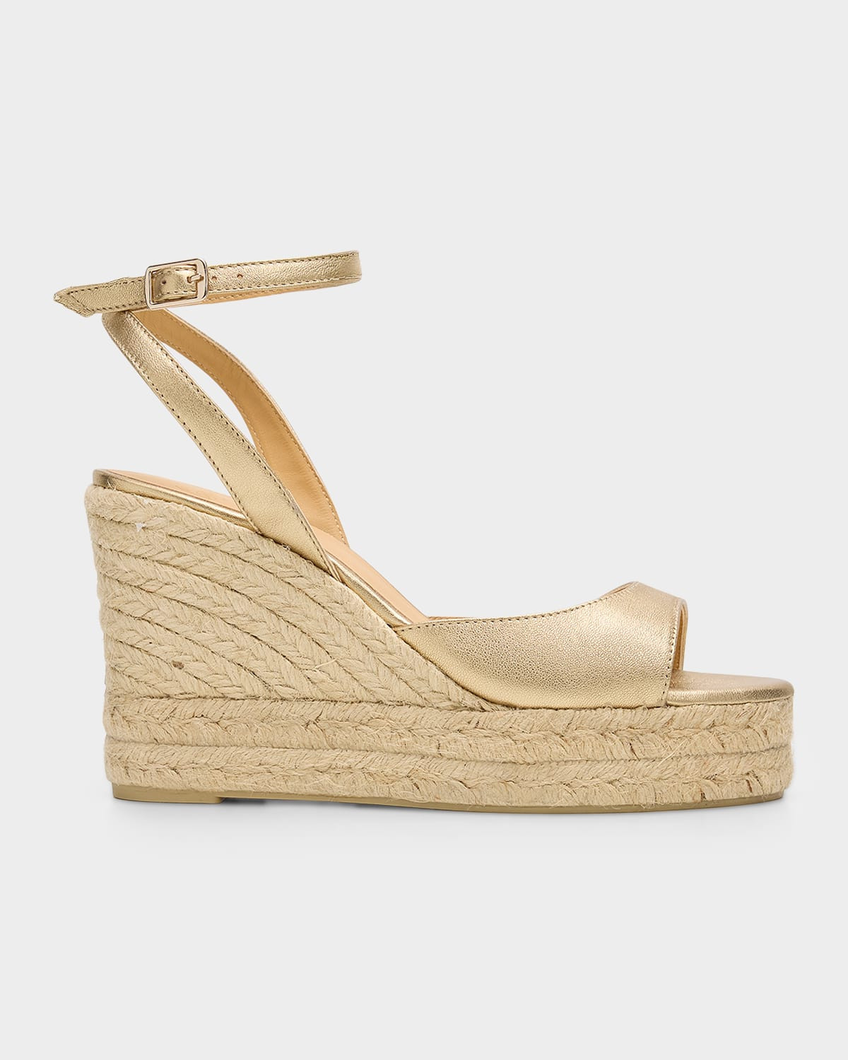 95mm Brook Metallic Leather Espadrille Wedge Sandals | Neiman Marcus