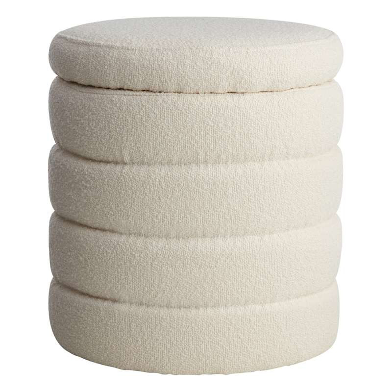 Pax Boucle Round Storage Ottoman, Cream | At Home