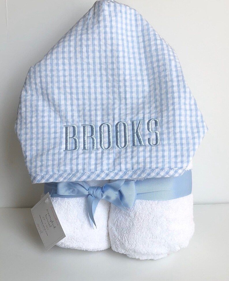 Personalized Blue Gingham 3 Martha's Everykid Hooded Towel | Etsy (US)