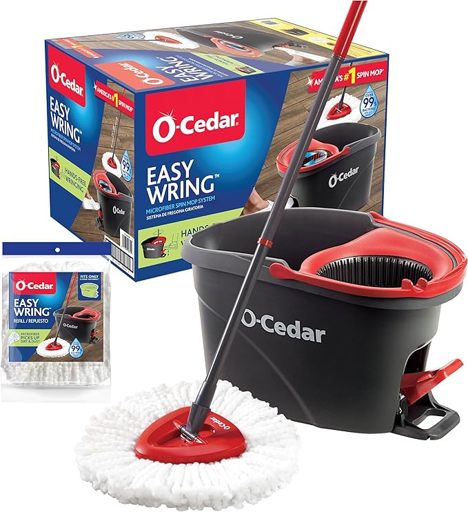 O-Cedar Easywring Microfiber Spin Mop & Bucket Floor Cleaning System with 1 Extra Refill,Red / Gr... | Amazon (US)