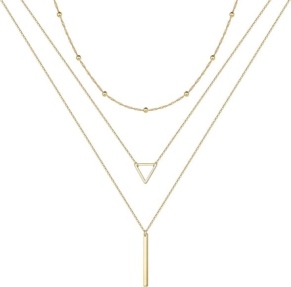 Gold Layered Necklaces for Women - 14K Gold Plated Handmade Multilayer Bar Pearls Coin Disc Moon ... | Amazon (US)