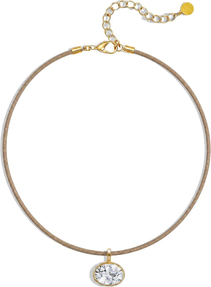 Cord Necklace for Women, Rope with Oval CZ Charm | Amazon (US)