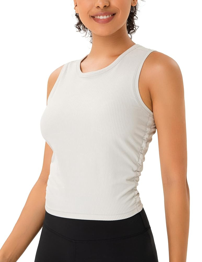 YUNOGA Workout Tank Tops for Women Athletic Sleeveless Ribbed Crop Tops Essentials High Neck Crew... | Amazon (US)