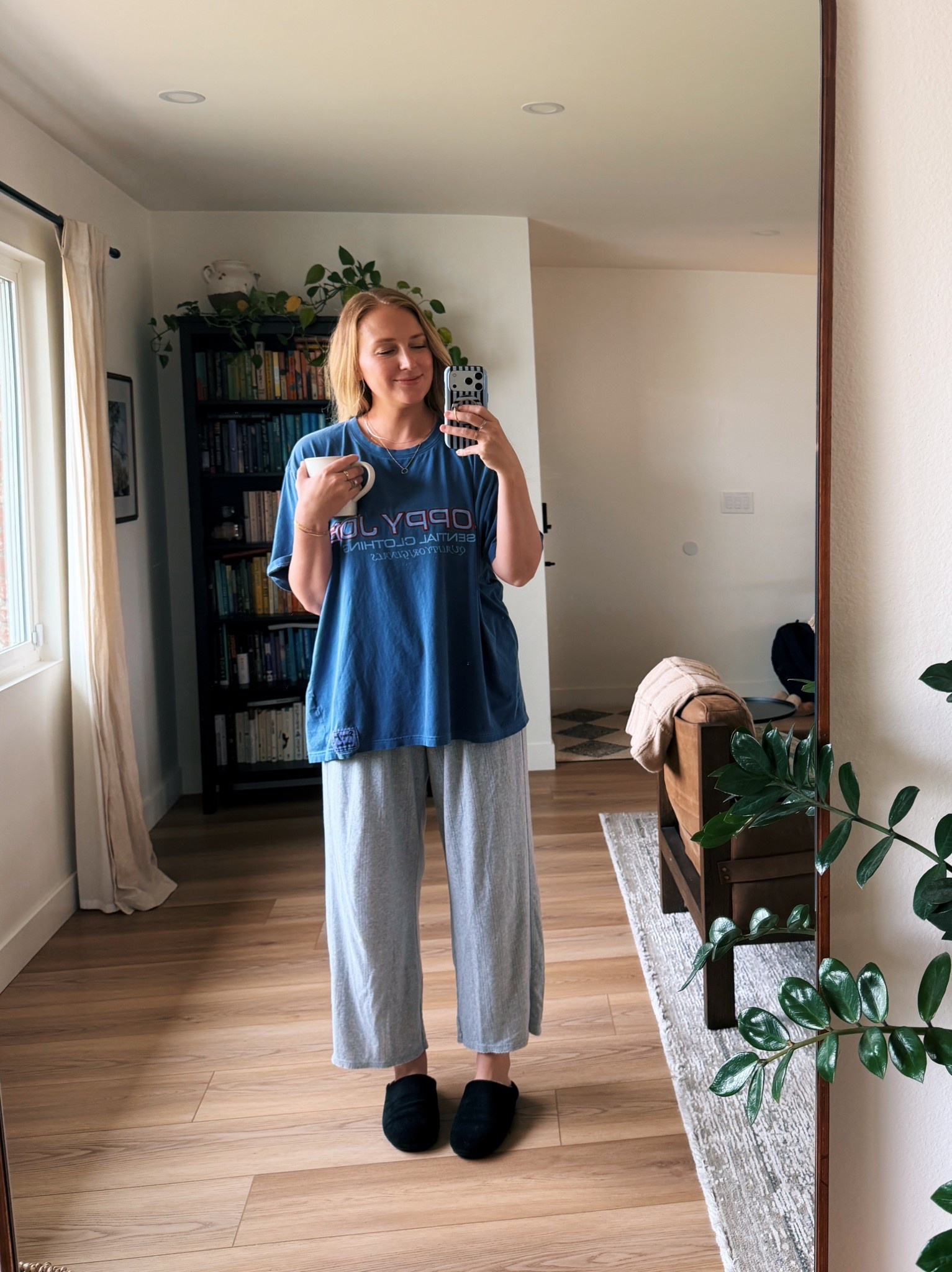 Postpartum outfit idea: this is nothing special but my favorite thing to wear around the house: A nice baggy pair of pointelle pants and my favorite T-shirt from sloppy Joe. Linking similar below! 

#LTKmomlife #LTKdayinmylife #LTKmorningroutine