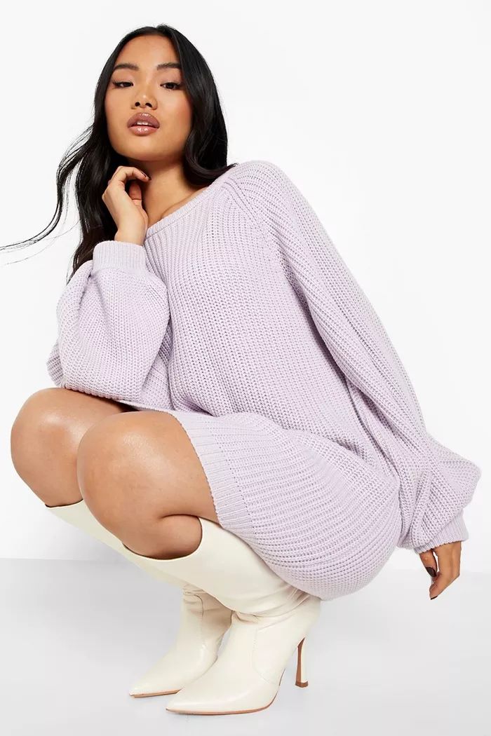 Recycled Petite Balloon Sleeve Sweater Dress | boohoo (US & Canada)