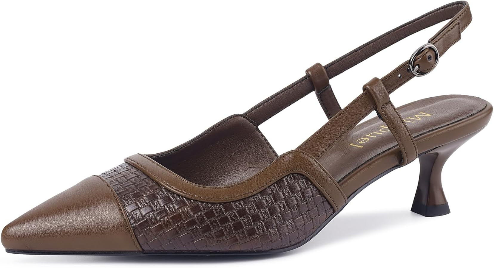 Woven Kitten Heels for Women Leather Pointed Toe Slingback Pumps Buckle Strap Comfortable Heels W... | Amazon (US)
