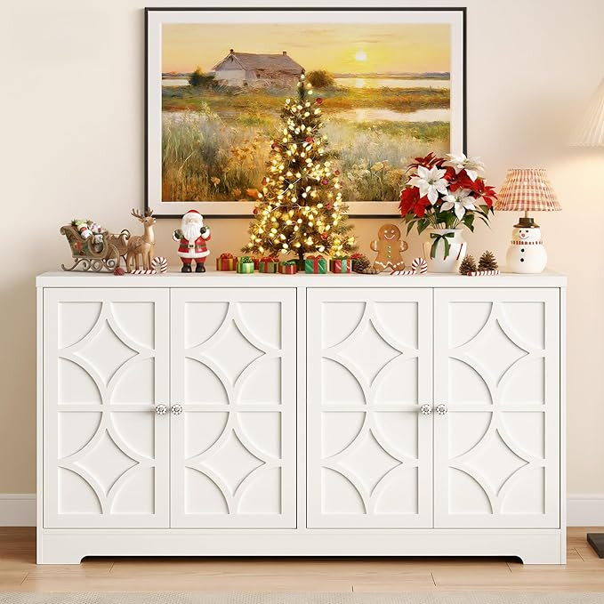 RoyalCraft Sideboard Buffet Cabinet, 56" Modern Credenza with 4 Doors and Adjustable Shelves, Lar... | Amazon (US)