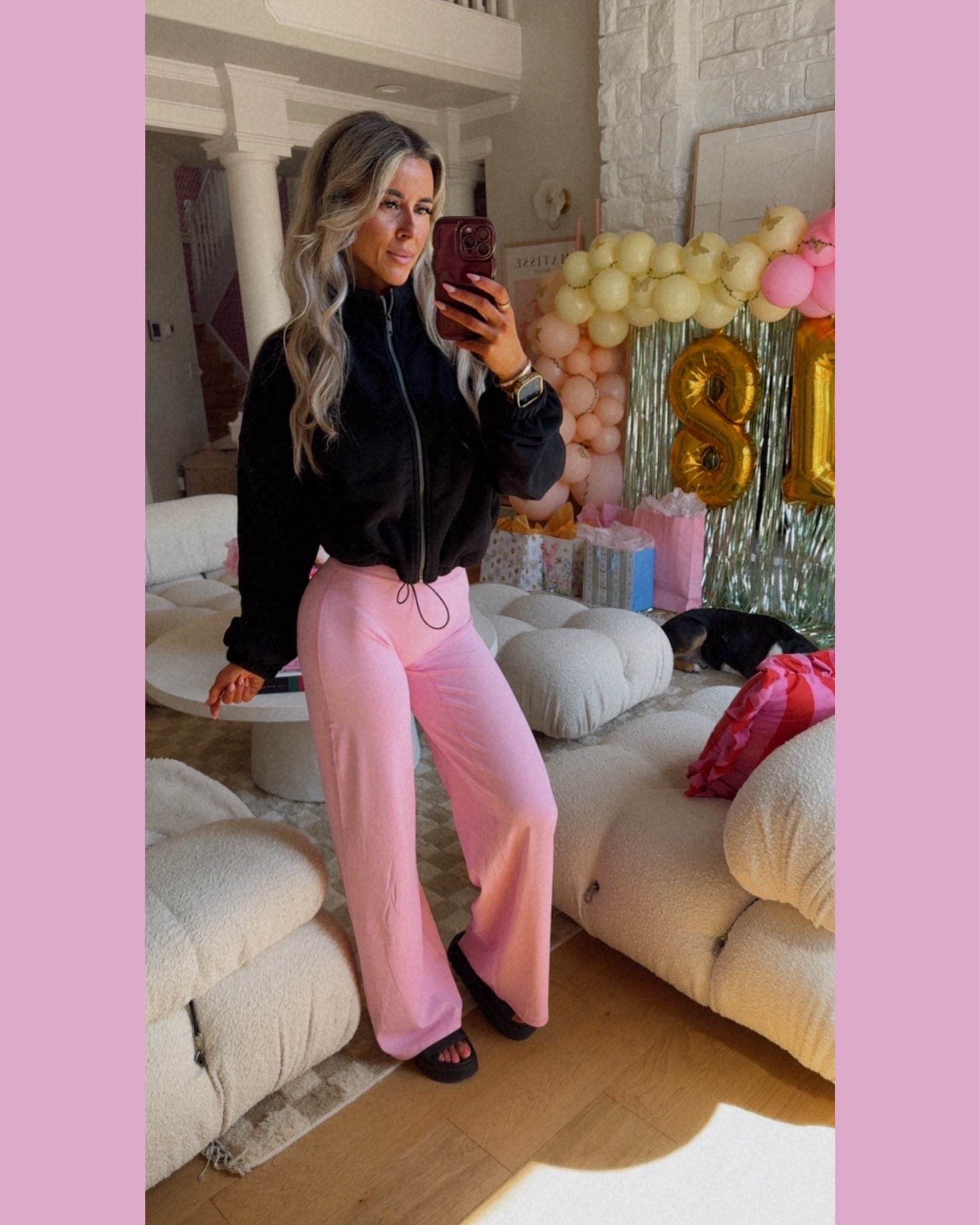 Amazon jacket sz small, super soft leggings sz small and a pink top skims dupe double lined and much better than skims one in size small. Shoes PRADA. 

#LTKActive #LTKfitnessgoals #LTKootd