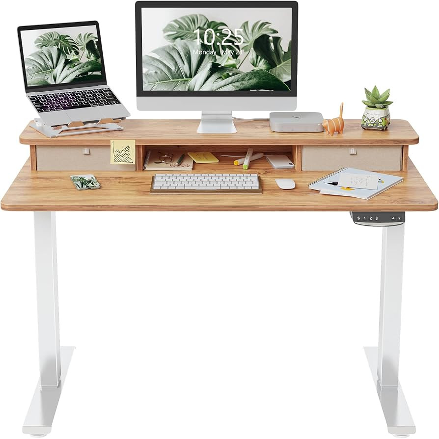 FEZIBO Height Adjustable Electric Standing Desk with Double Drawer, 48 x 24 Inch Stand Up Table w... | Amazon (US)