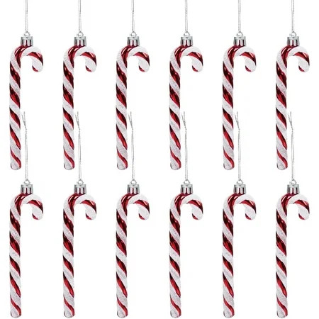 Naler Pack of 12 Christmas Glitter Plastic Candy Cane Tree Hanging Ornaments for Holiday Party Decor | Walmart (US)