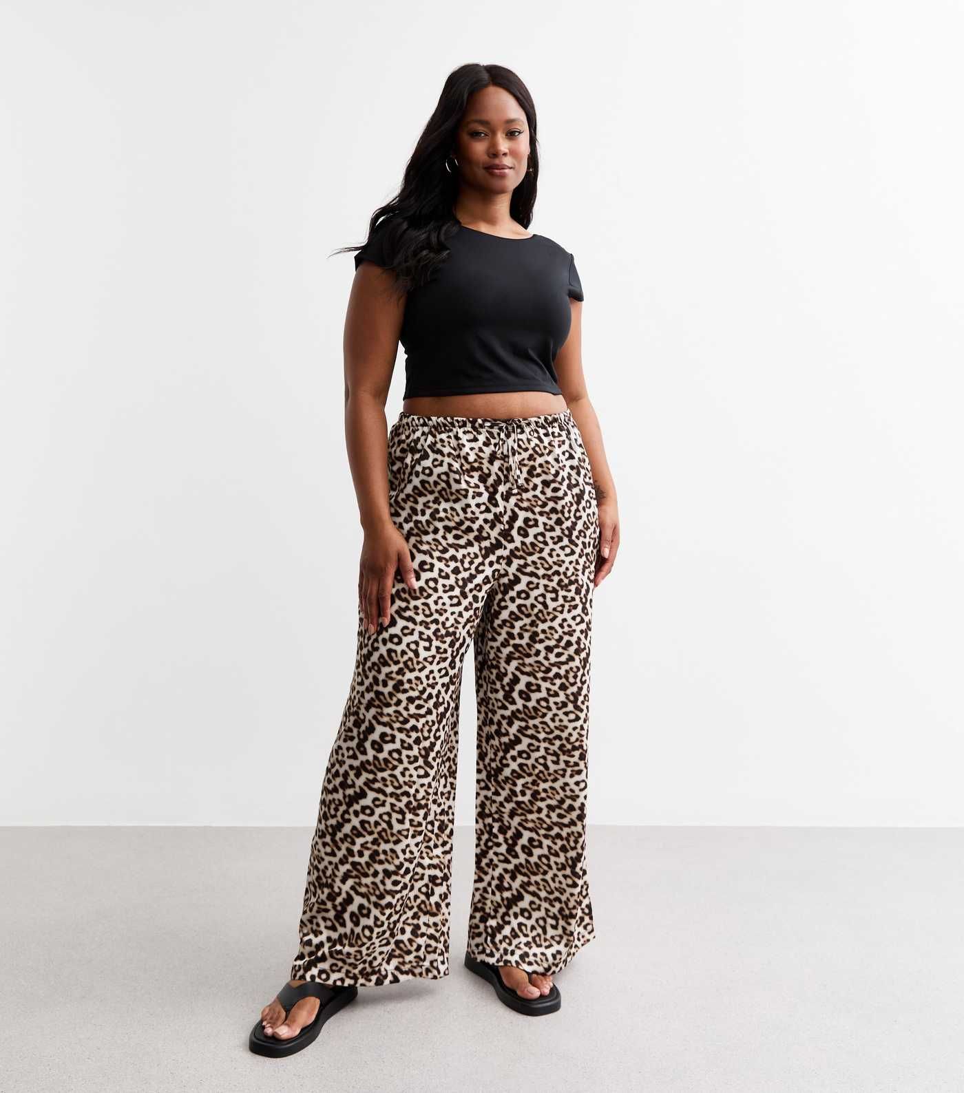 Curves Brown Leopard Print Satin Wide Leg Trousers
						
						Add to Saved Items
						Remove f... | New Look (UK)