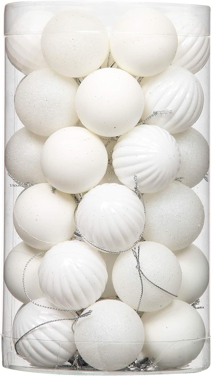 QinYing White 1.57" 41pcs Shatterproof Christmas Tree Hanging Balls Christmas Balls Ornaments Chr... | Amazon (US)