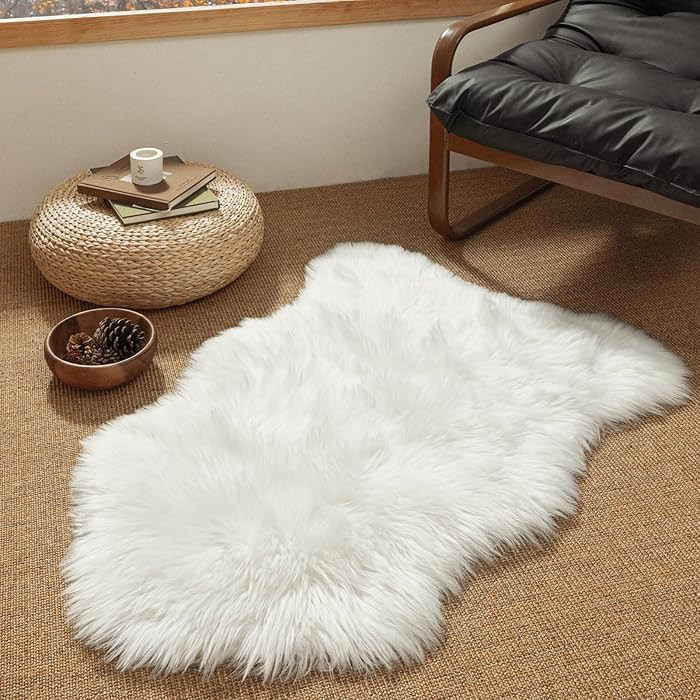 Ashler Faux Fur Rug, Fluffy White Small Sheepskin Rug, Ultra Soft 2x3 Ft Mat, Machine Washable Sh... | Amazon (US)