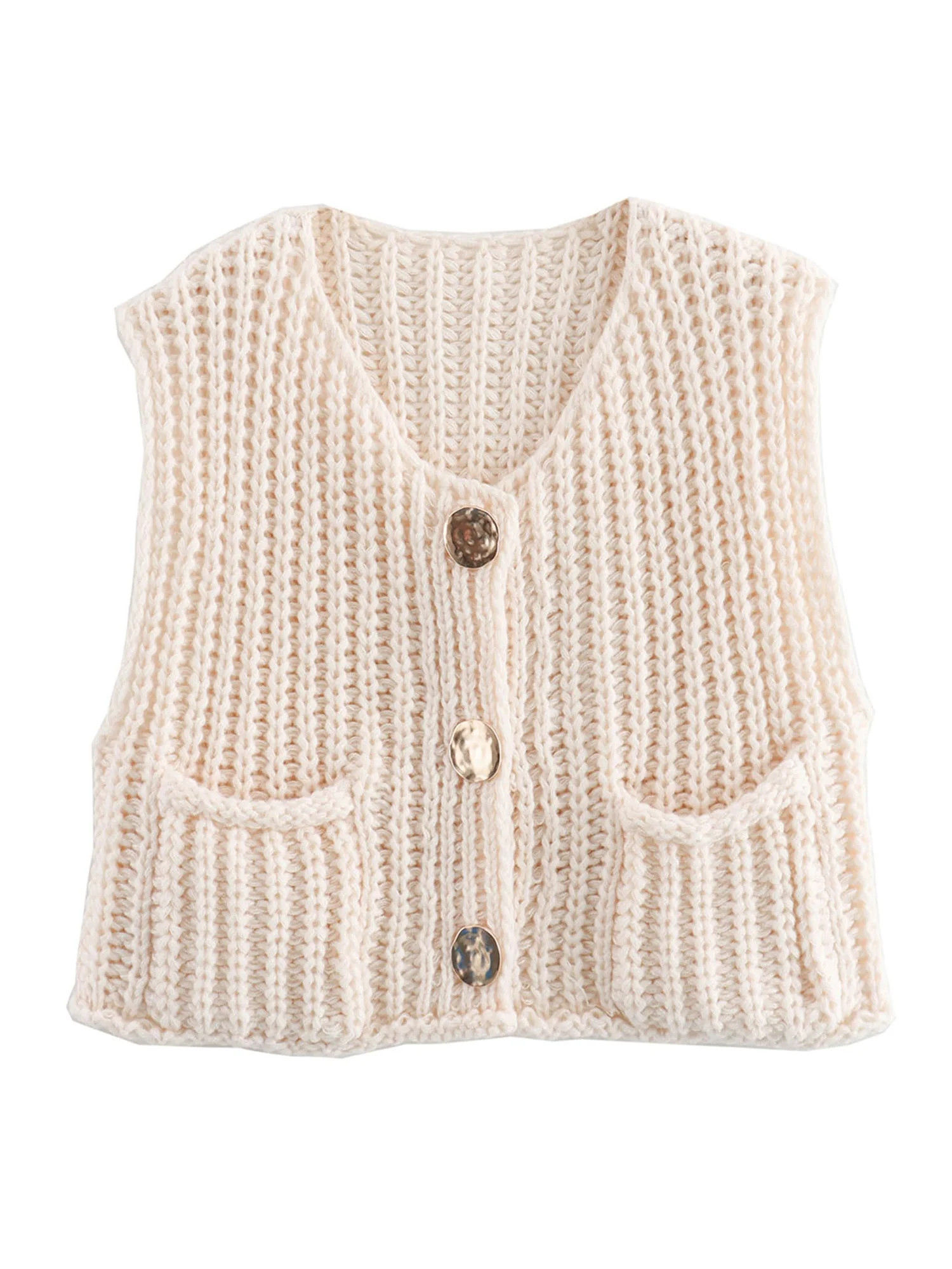 Shine Up Vest for Women Button Down Cardigan Sweater Sleeveless Crochet Knit Tops with Pockets | Walmart (US)