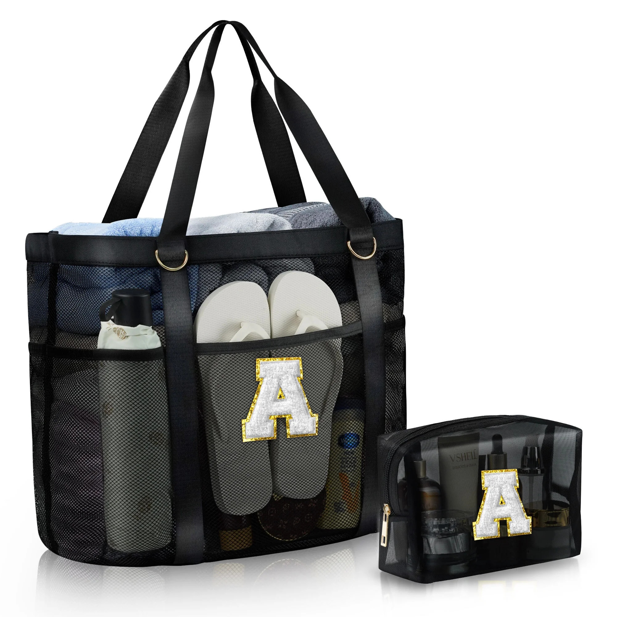 YOOLIFE Travel Beach Bags, Personalized Mesh Beach Tote Bag, Beach Supplies, Large Swim Bag, Init... | Walmart (US)