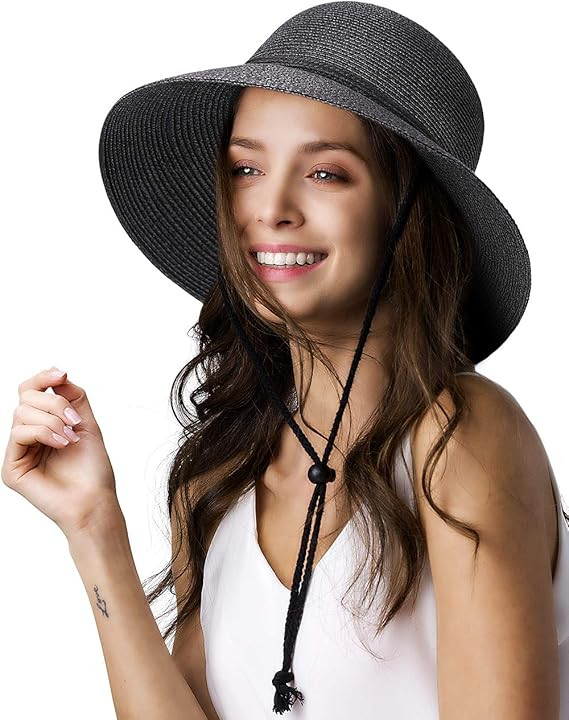 FURTALK Womens Wide Brim Sun Hat with Wind Lanyard UPF Summer Straw Sun Hats for Women | Amazon (US)