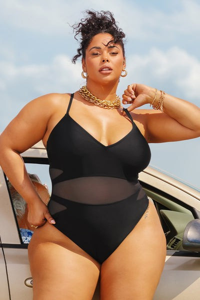 Love Los Angeles Mesh Tie-Back Plus Size One Piece Swimsuit | Cupshe