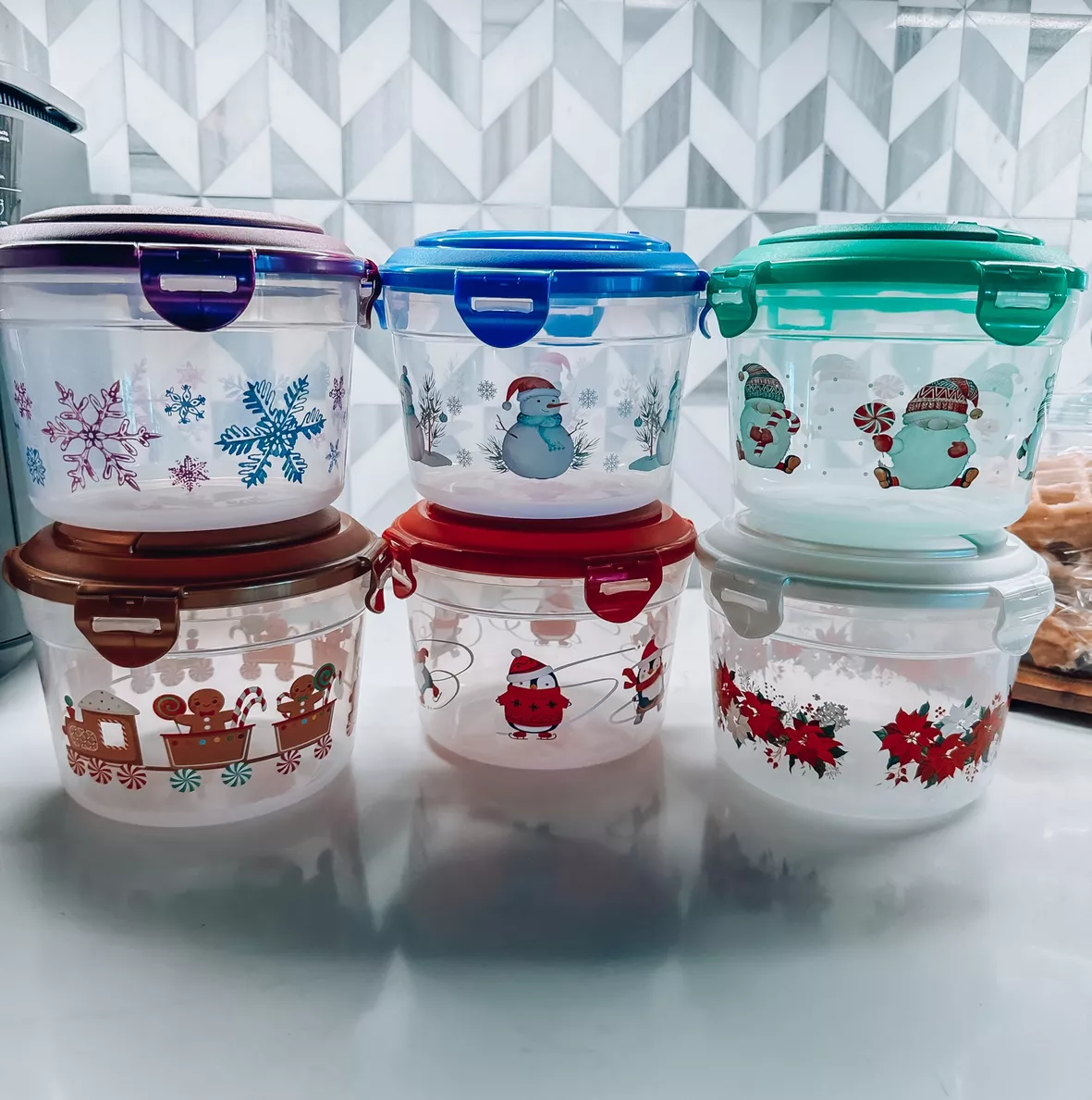 LocknLock 6pc Multi-Color Nesting Holiday Canisters w/ Handle Lids