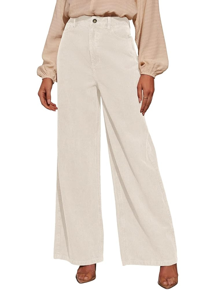 Sidefeel Women's Corduroy Pants Casual High Waisted Baggy Wide Leg Elastic Waist Loose Trousers w... | Amazon (US)