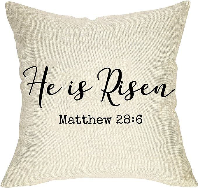 Softxpp He is Risen Decorative Throw Pillow Cover Easter Sign Cushion Case, Spring Holiday Home D... | Amazon (US)