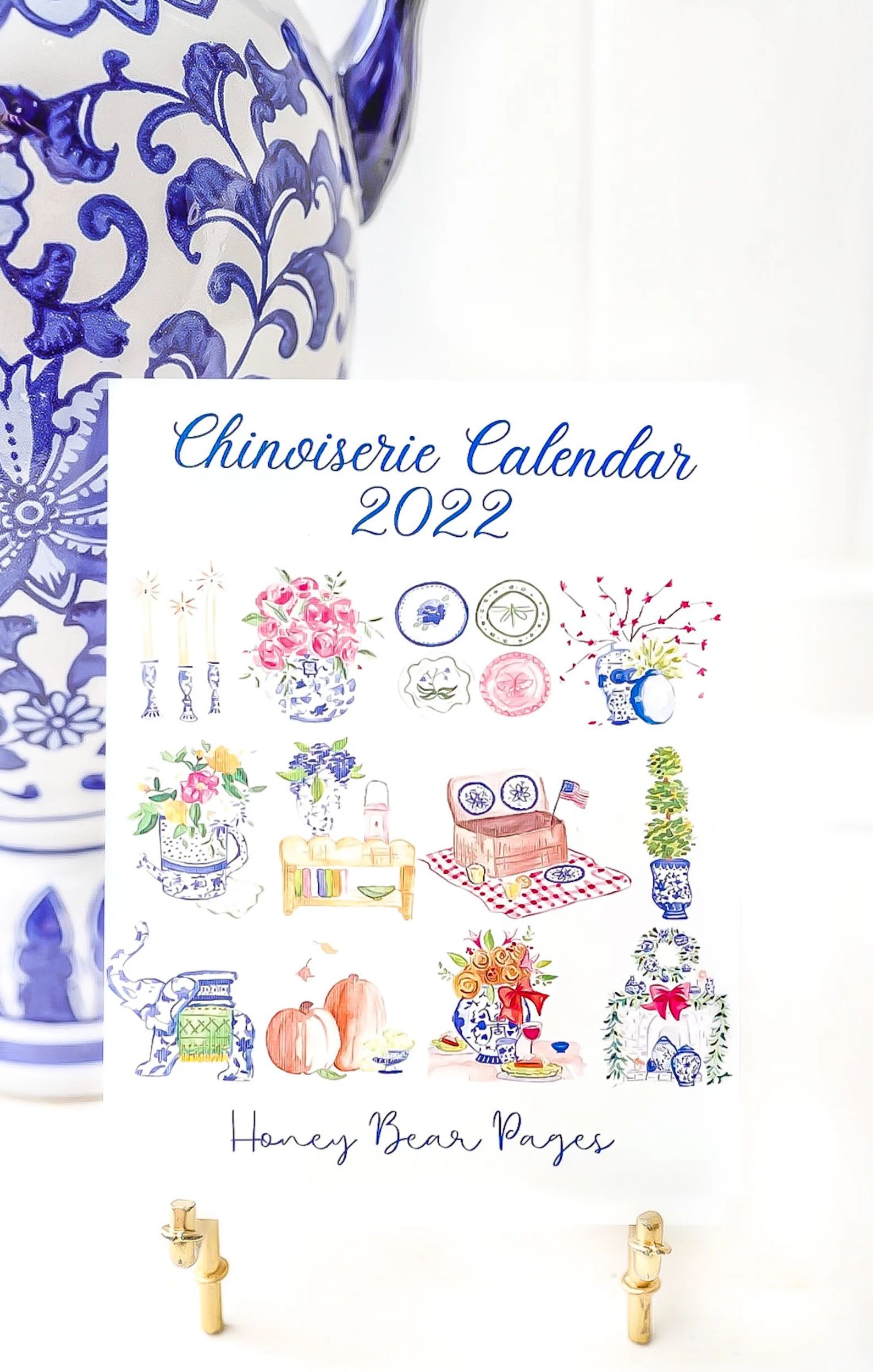 Chinoiserie Desk Calendar / 2022/ Gold Bamboo Easel | Etsy | Etsy (US)