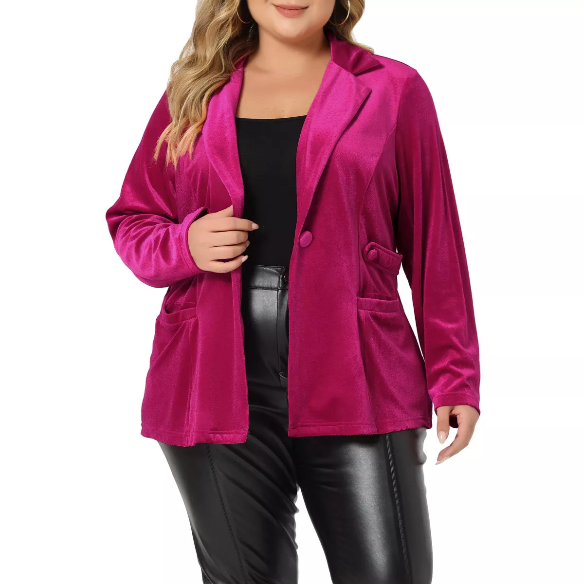 Agnes Orinda Women's Plus Size Velvet Button Notched Lapel Formal Office Blazers | Target