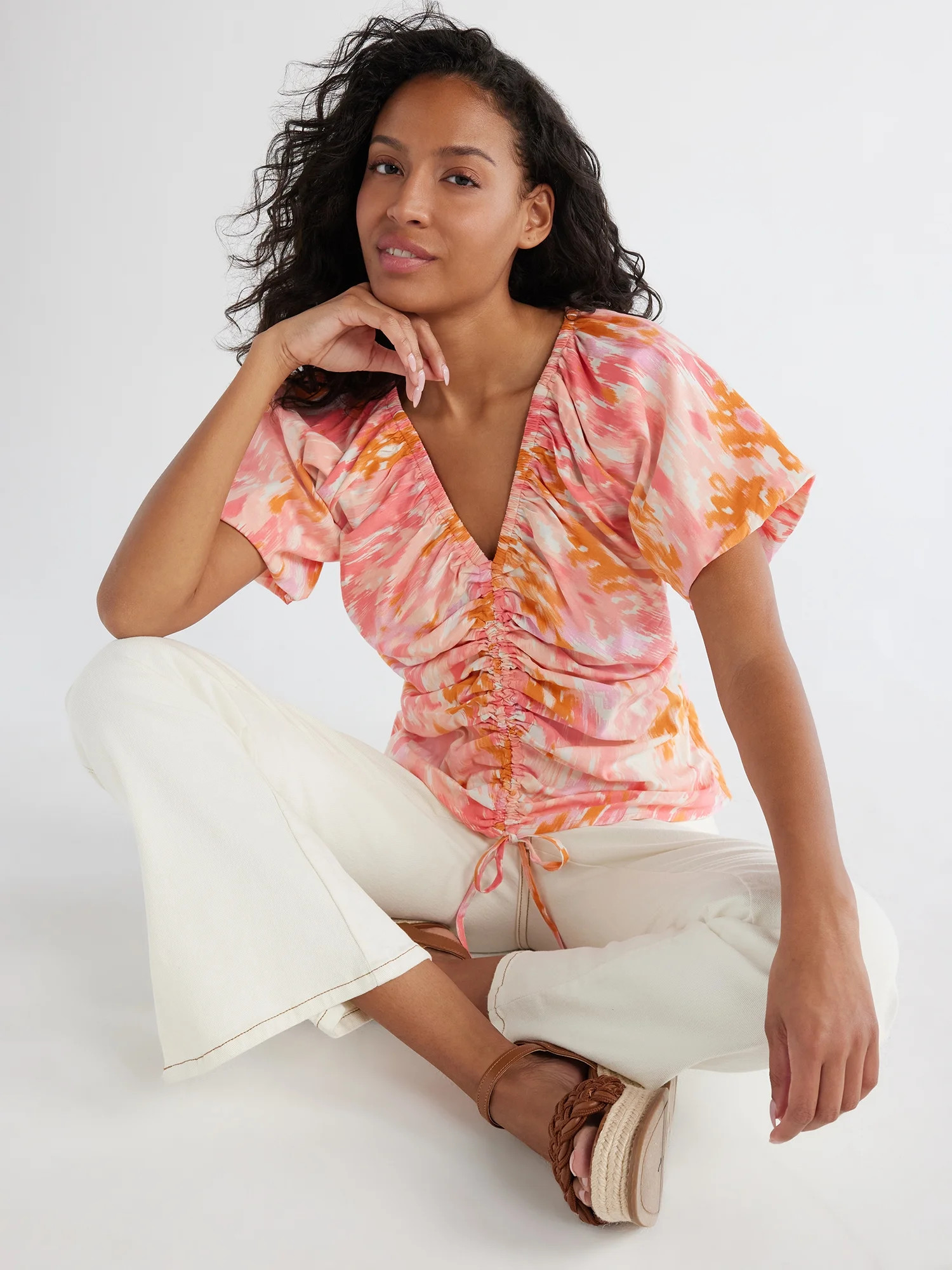 Time and Tru Women’s Woven Top with Puff Sleeves, Sizes XS-XXXL - Walmart.com | Walmart (US)