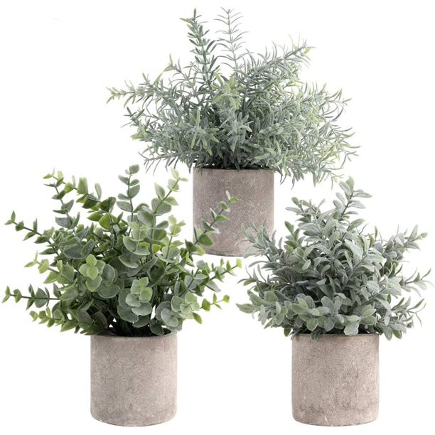 Mini Potted Artificial Eucalyptus Green Plants Set Indoor Artificial Faux Greenery in Gray Pots f... | Walmart (US)