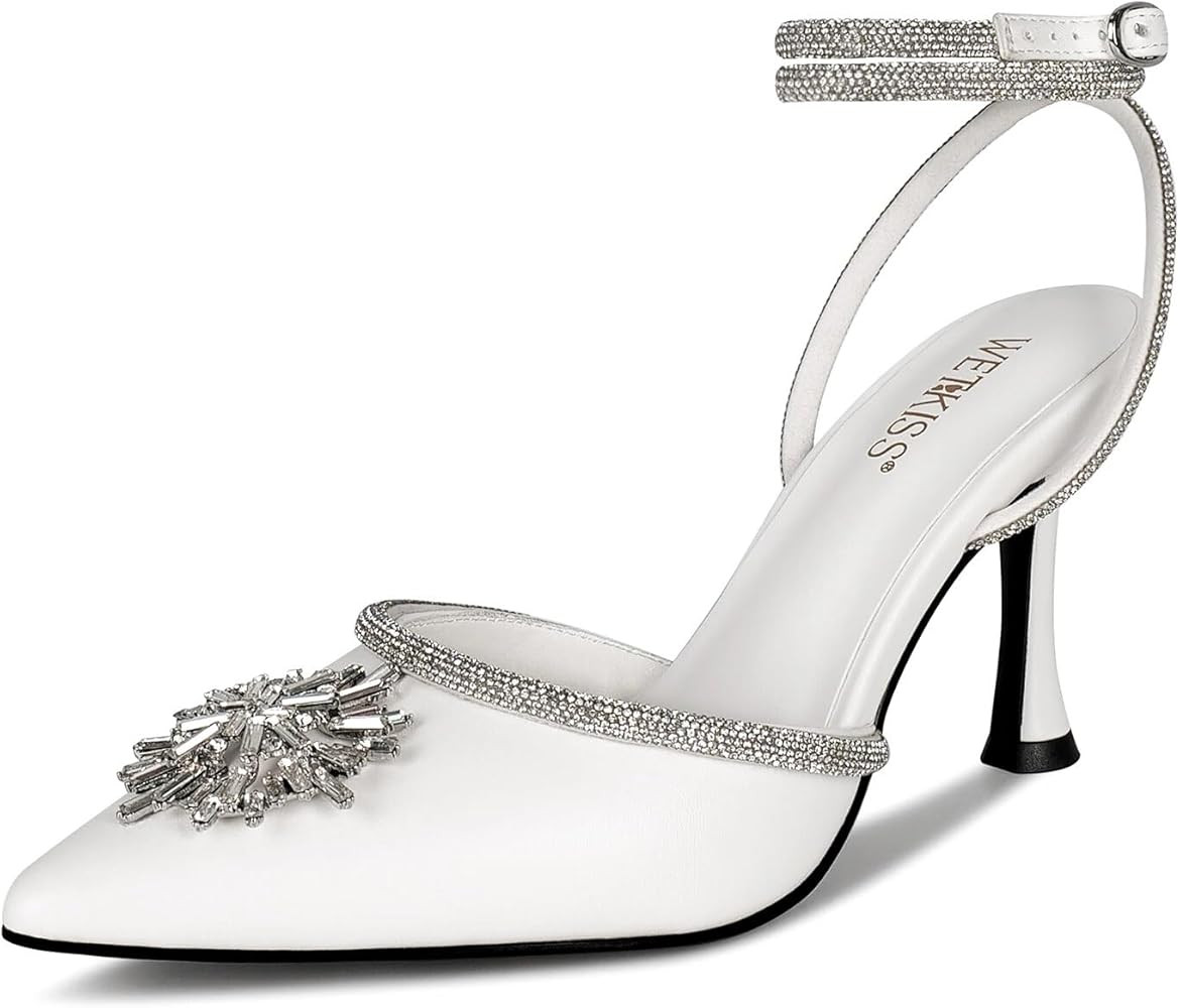 wetkiss Clear Heels Shoes for Women, Crystal Rhinestones Slingback Wedding Shoes Pointed Toe High... | Amazon (US)