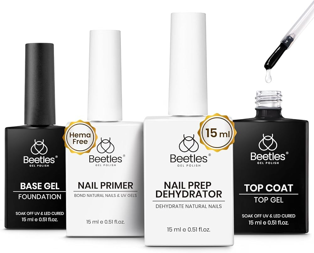 Beetles 4 Pcs 15ml Gel Top Coat and Base Coat Set with Nail Dehydrator and Primer, Professional P... | Amazon (US)