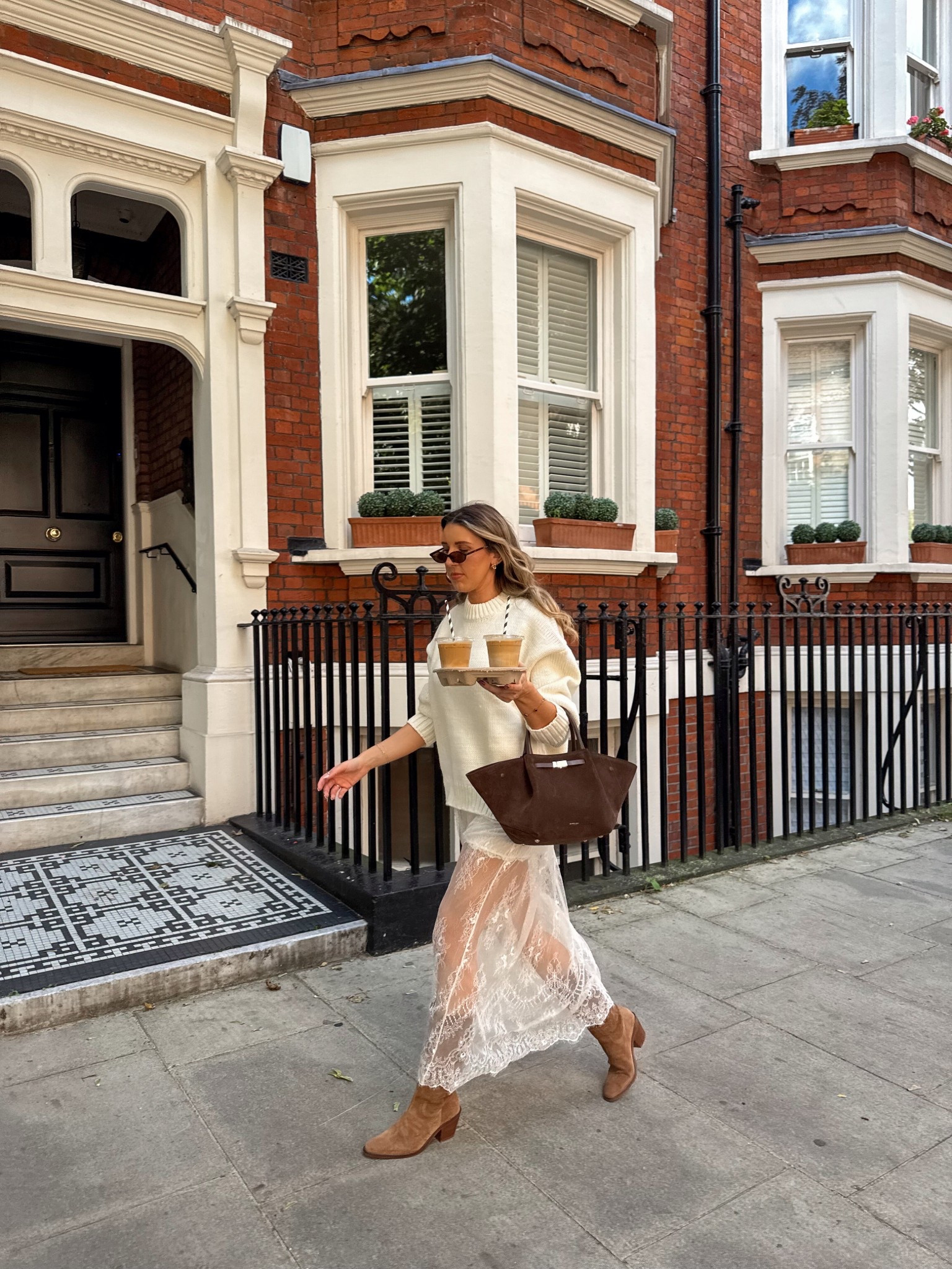 A transitional autumn outfit for the sunny autumn days in London 🍂 This oversized knitted jumper is so cosy for autumn and looks so cute paired with this lace maxi skirt. I’m wearing a small. It comes up oversized. 

#LTKuk #LTKautumn