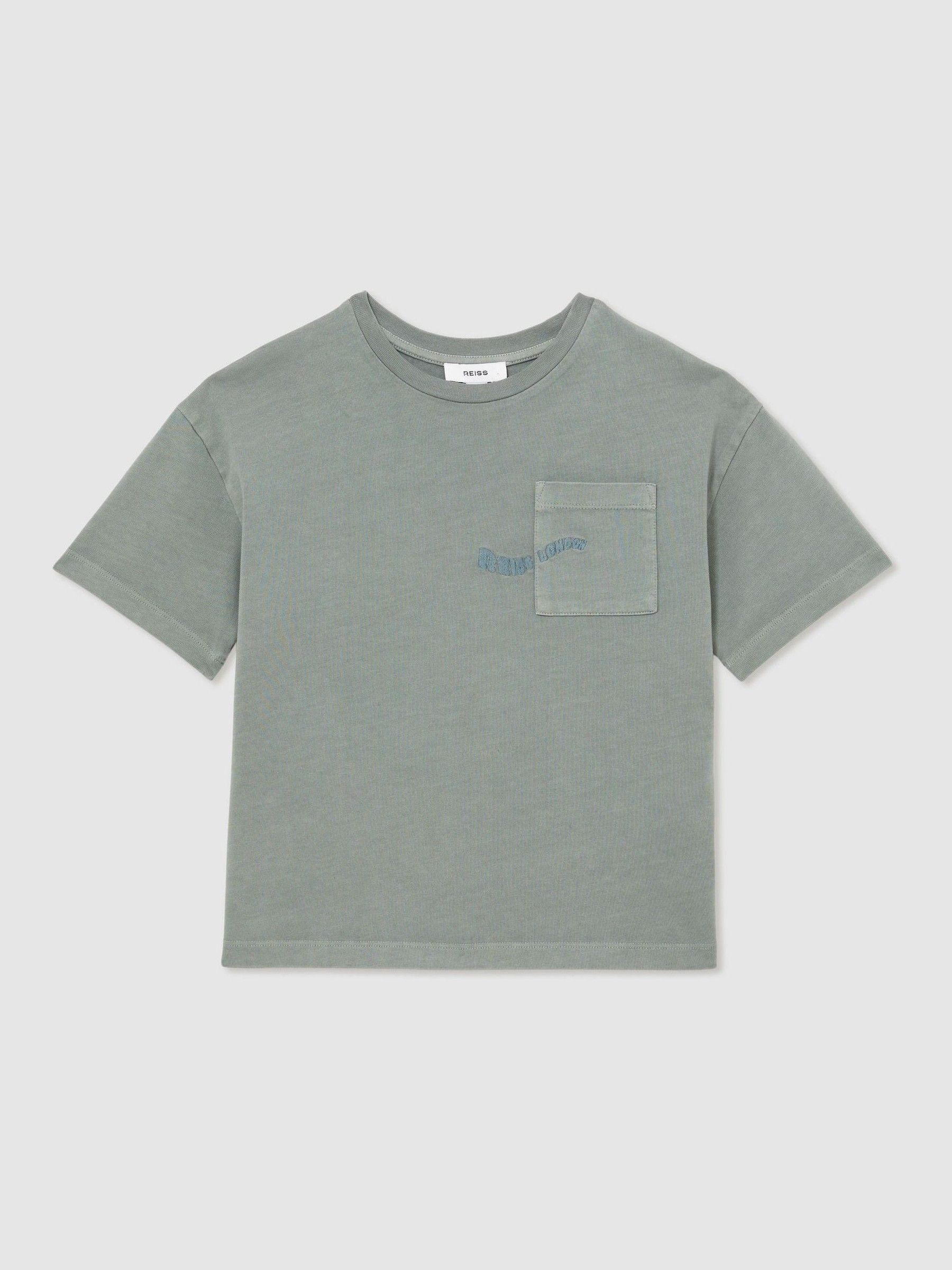 Reiss 3-9 yrs Cotton Palm-Embroidery Oversize T-Shirt in Washed Sage - REISS | Reiss UK