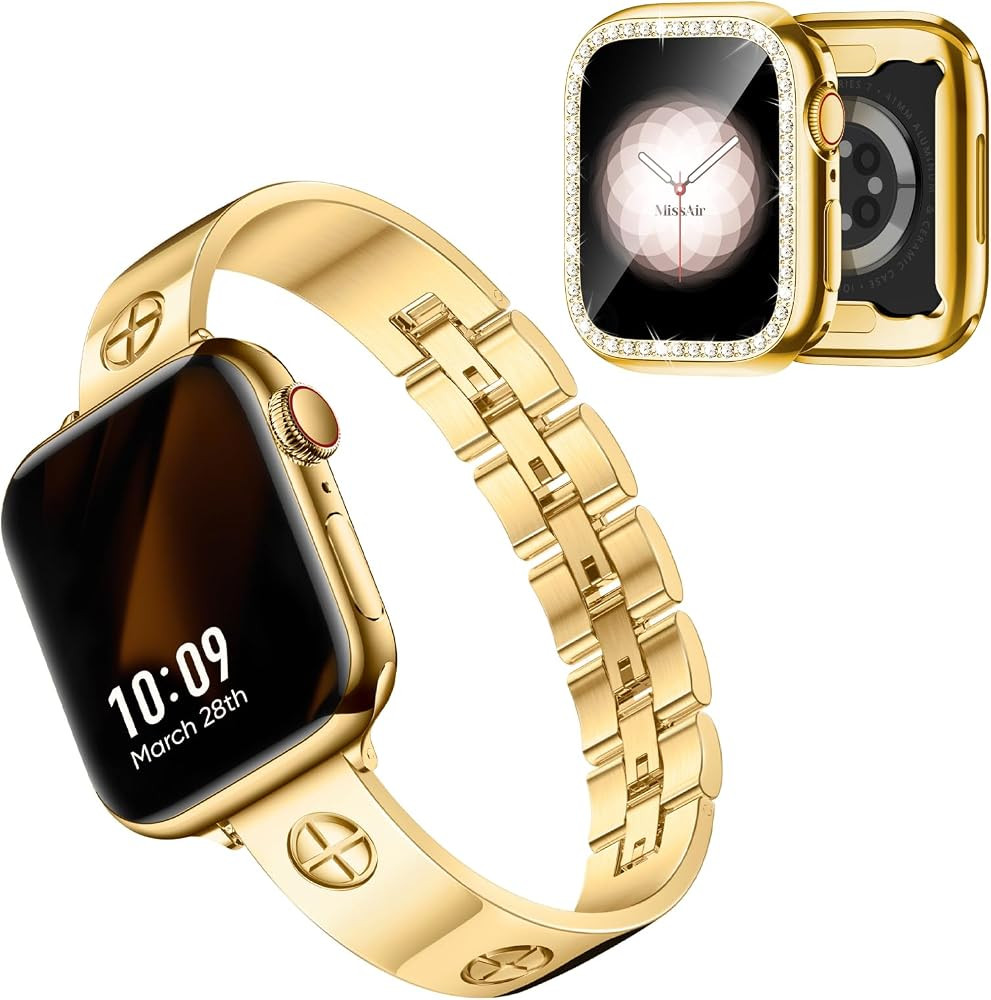 Missair Stainless Steel Metal Band and Bling Soft TPU Case Compatible with Apple Watch 40mm Serie... | Amazon (US)