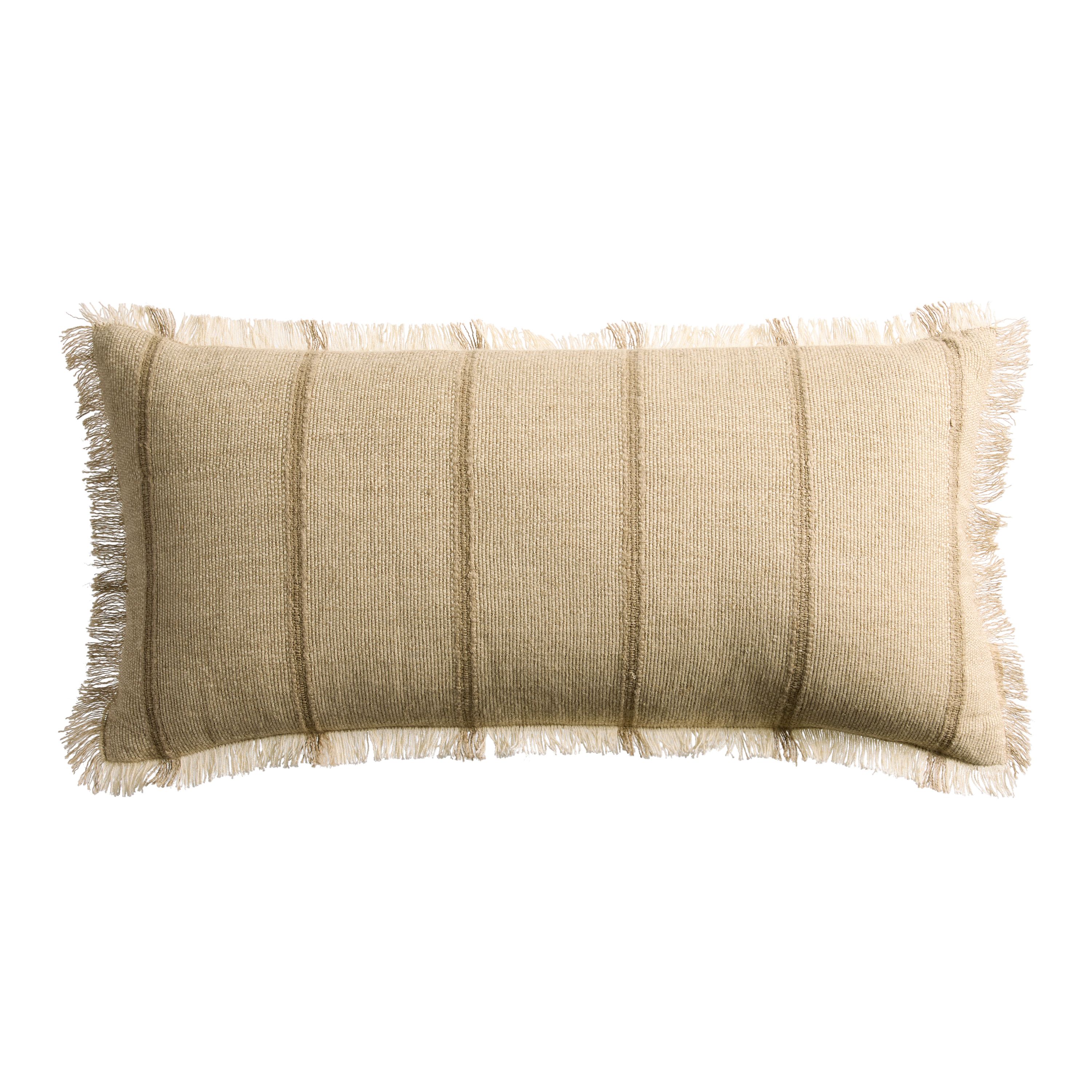 Oatmeal Linen Blend Stripe Lumbar Pillow | World Market