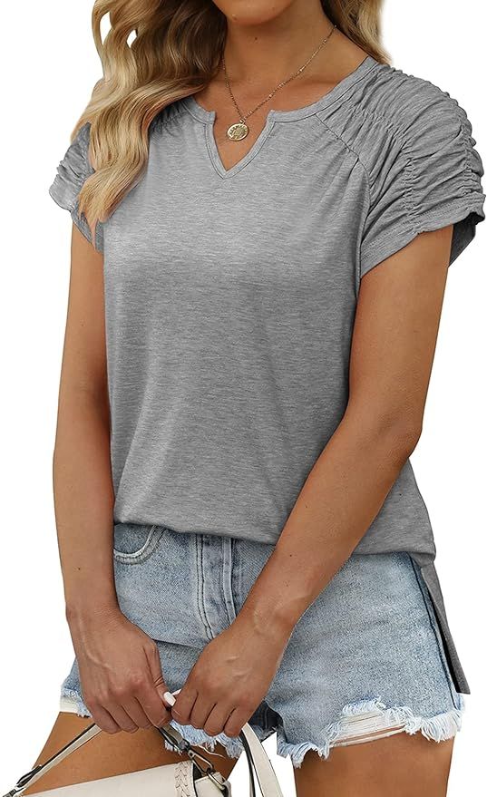 XIEERDUO Womens Summer Tops Casual V Neck T Shirts Short Sleeve Shirts Loose Fit Flowy | Amazon (US)