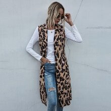 Leopard Print Lapel Collar Vest | SHEIN