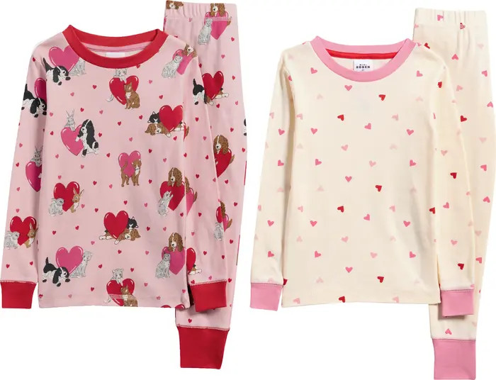 Kids' Assorted 2-Pack Fitted Cotton Two-Piece Pajamas | Nordstrom