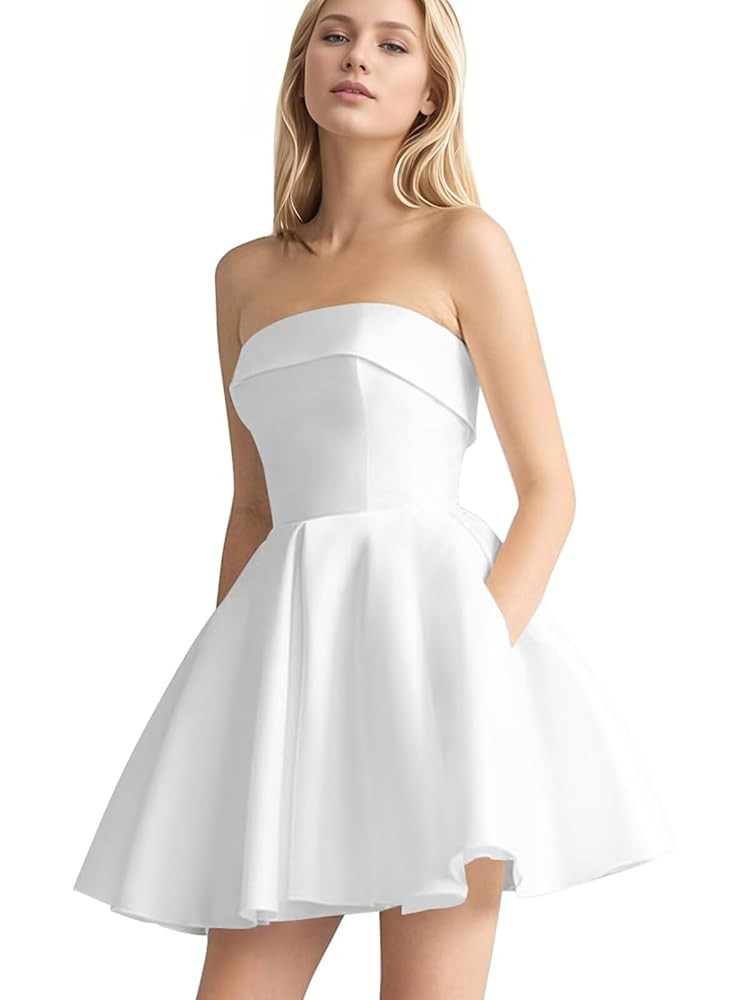 Satin Homecoming Dresses Short White Dress Amazon White Dress Outfits White Mini Dress Party Outfits | Amazon (US)