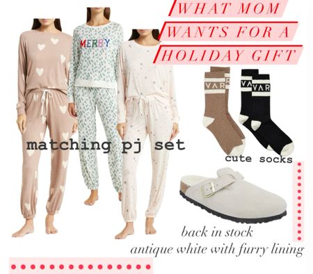 Gift for her, gift for mom, pajamas, Birkenstock Boston in Antique white, fur lined, Varley Socks, stocking stuffer 

#LTKshoecrush #LTKover40 #LTKGiftGuide